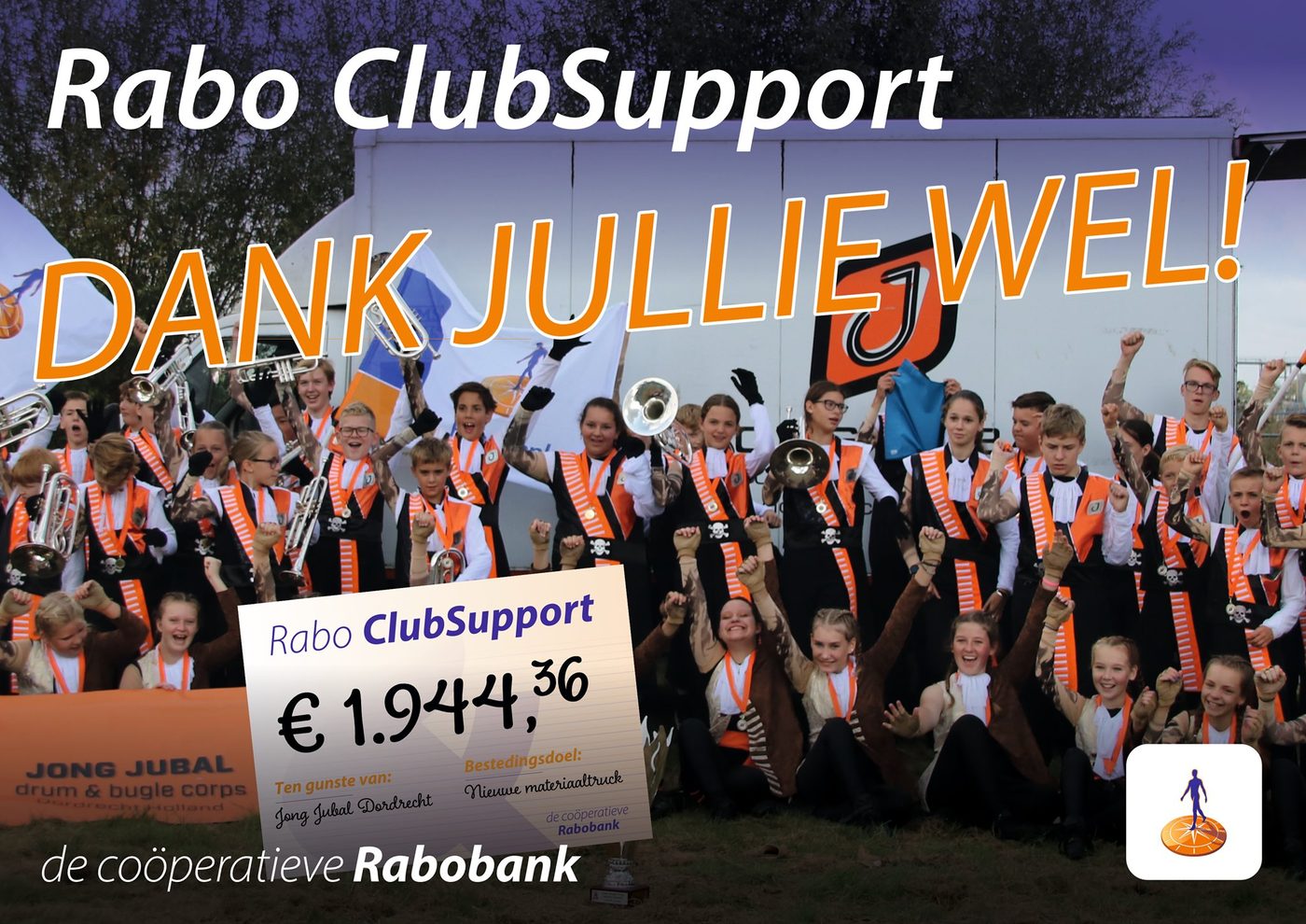 We zijn ontzettend blij met het mooie bedrag dat Rabo ClubSupport ons heeft…